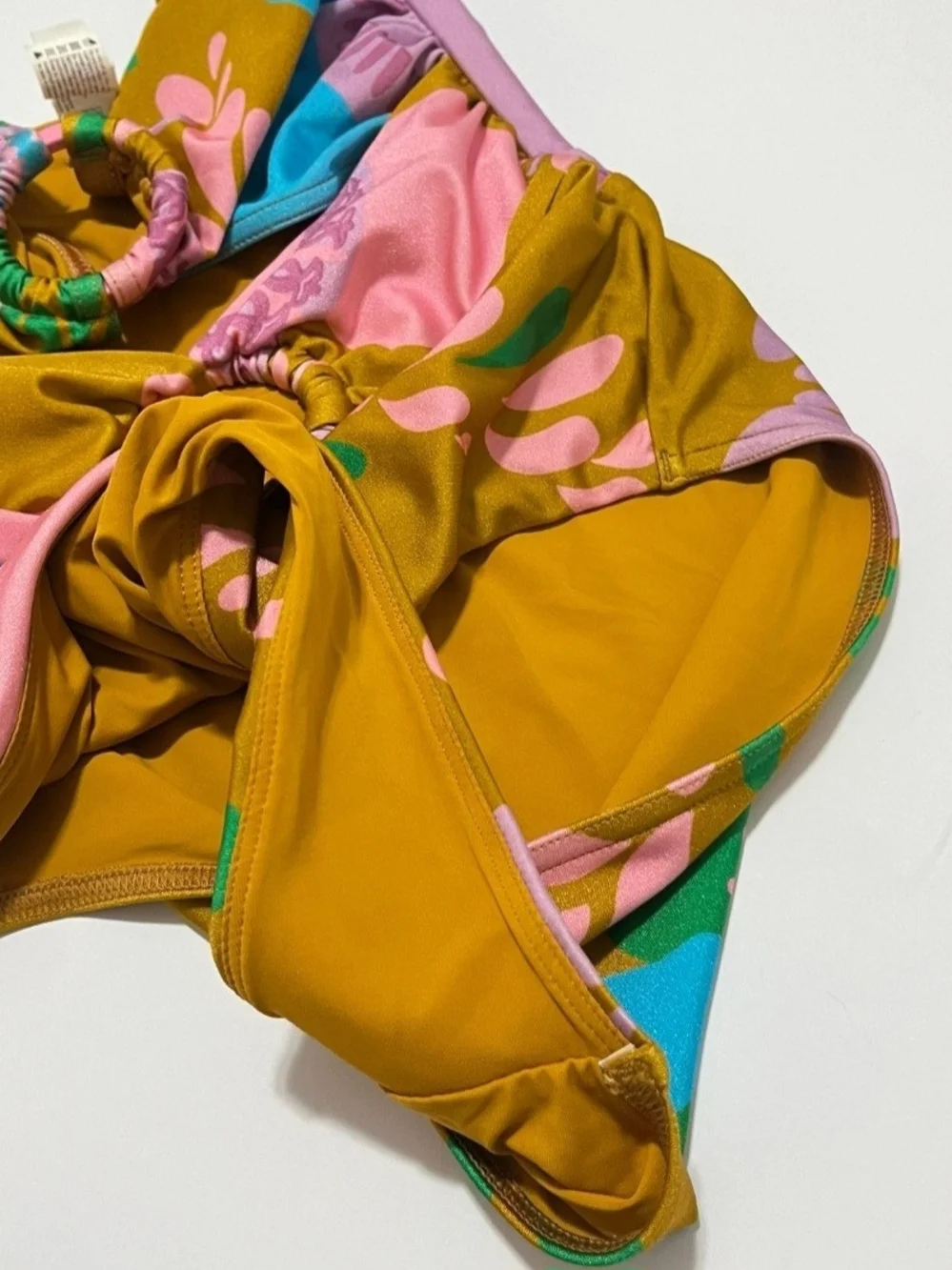 Zimmermann Teddy Double Mustard Floral Cutout One-Piece with Pink & Blue Accents